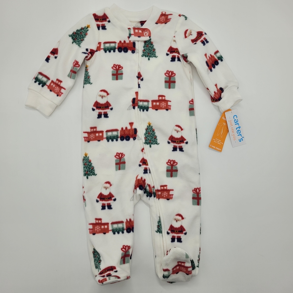 Carter's Just One You Sleeper Holiday Santa Train Footie 2 Way Zip Size 9mo NEW